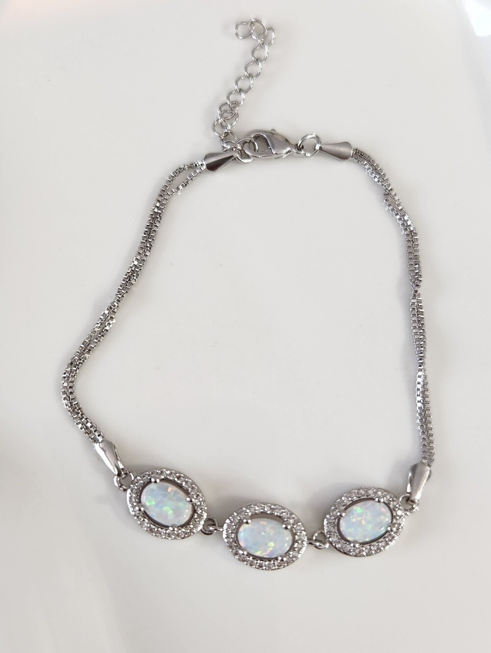 18k White Gold Plated Opal Bracelet